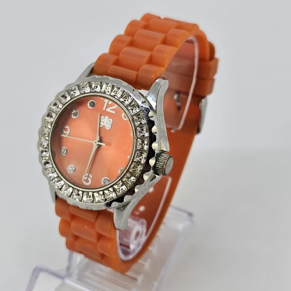 Women's Analog Watch 38MM Orange Dial Orange Plastic Bands NEW Battery